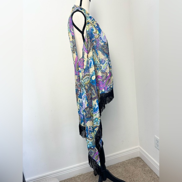 Lavello Convertible Fringed Vest Scarf Sheer Chiffon Paisley Boho Colorful OS - Picture 7 of 10